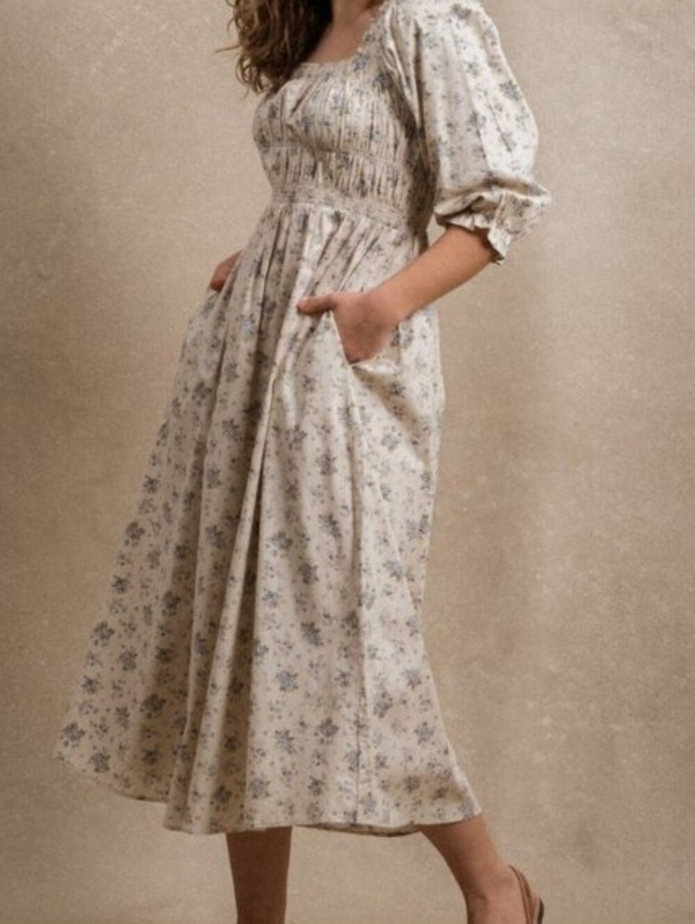 Hayden Blue Floral Midi Dress with Pockets